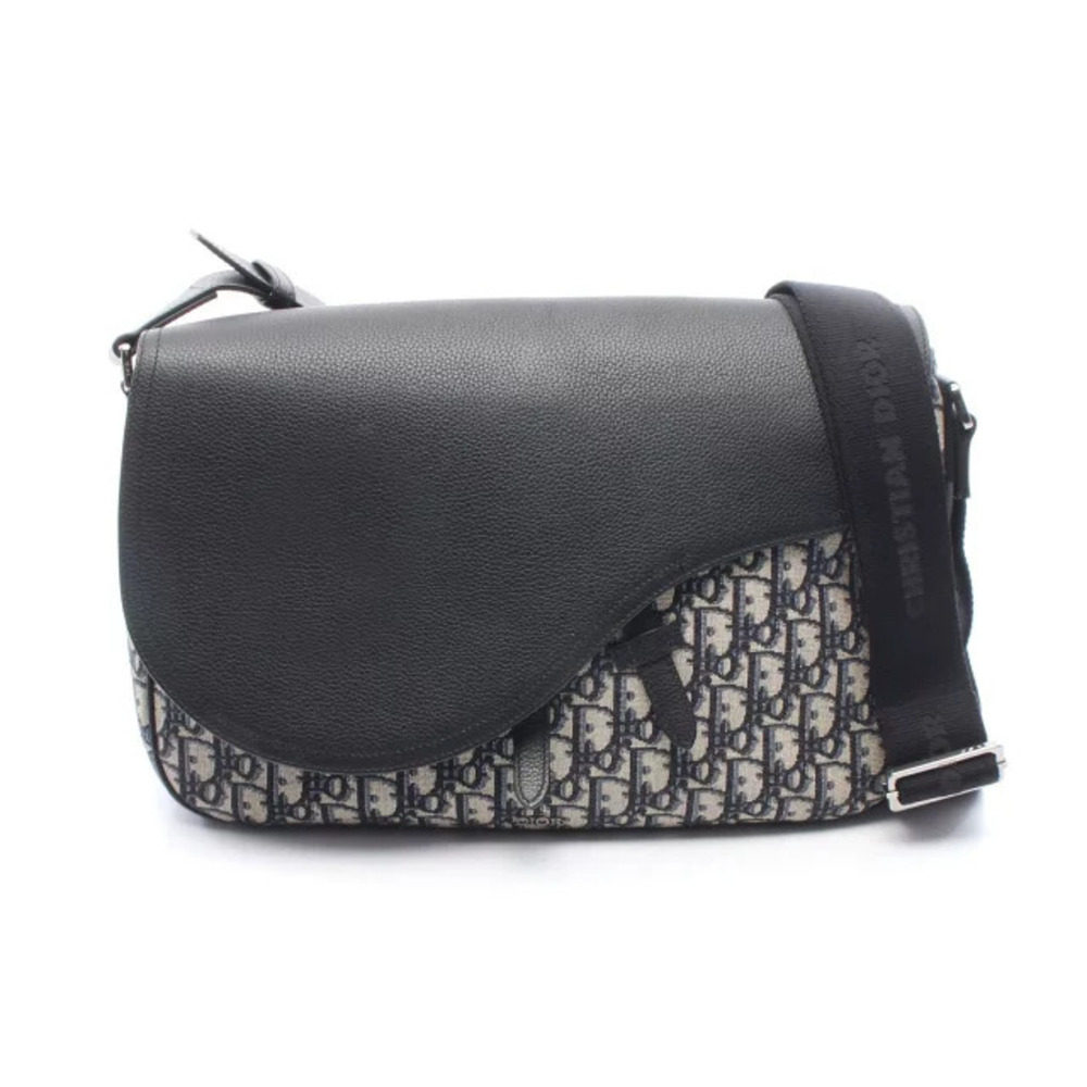 Dior SADDLE Oblique Messenger Bag Shoulder Canvas Leather Navy Blue Beige Black